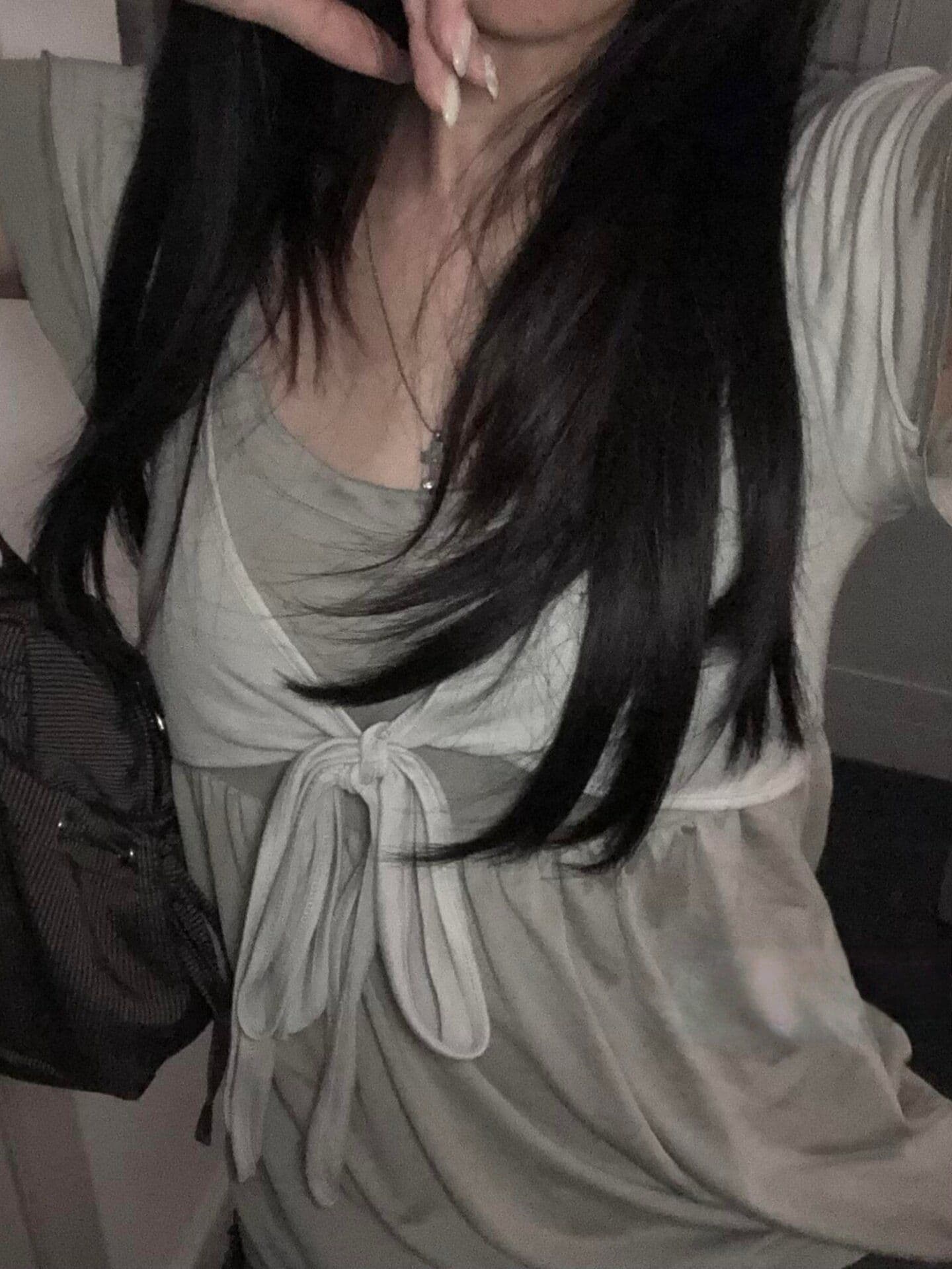 양모 한 부서 나비 매듭 스트랩 페이크 레이어드 반팔 티셔츠 여성 여름 몸매 가꾸기 핫걸 작은 키 Chic 맨위 상세 이미지 2