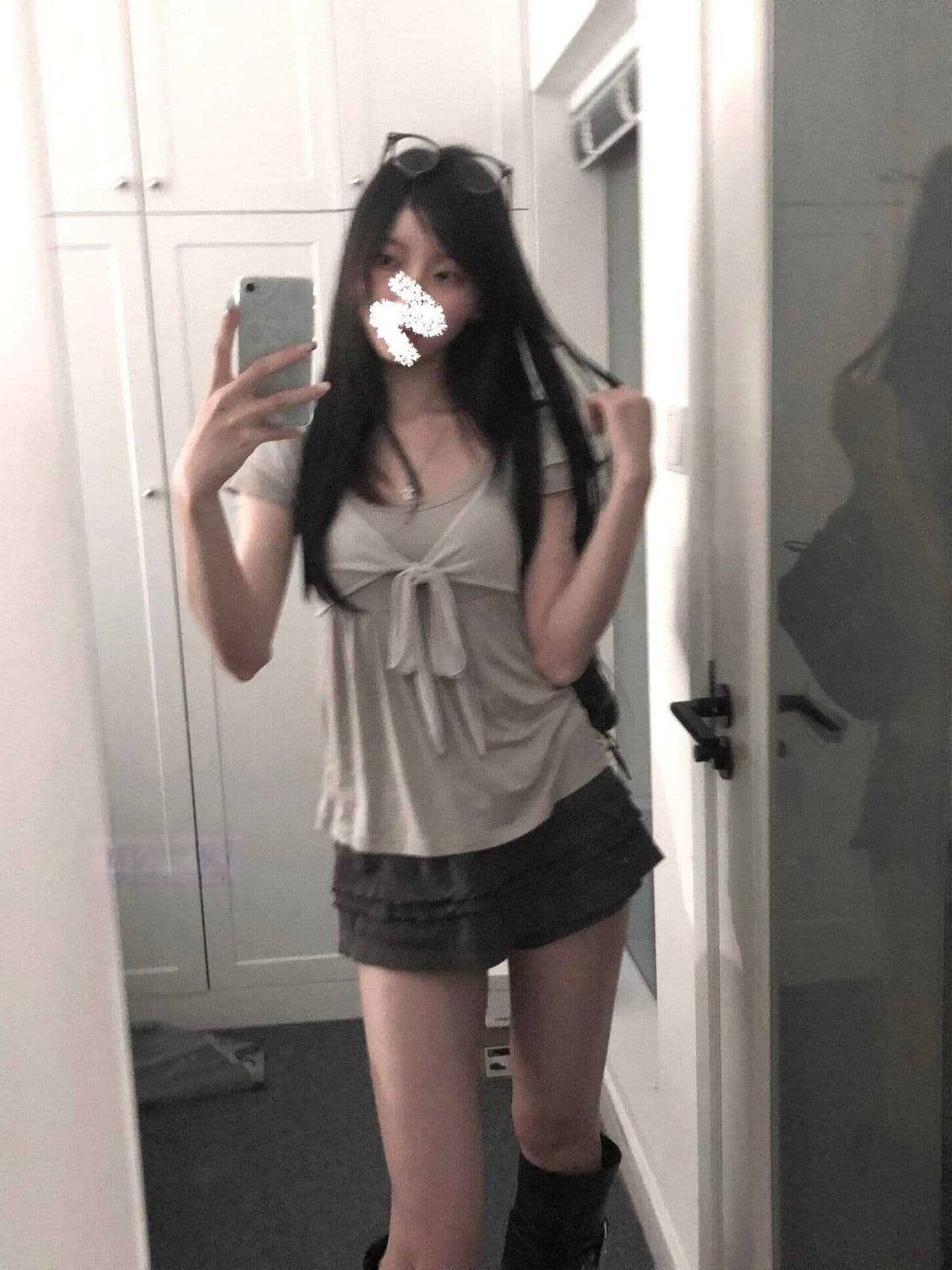 양모 한 부서 나비 매듭 스트랩 페이크 레이어드 반팔 티셔츠 여성 여름 몸매 가꾸기 핫걸 작은 키 Chic 맨위 상세 이미지 5