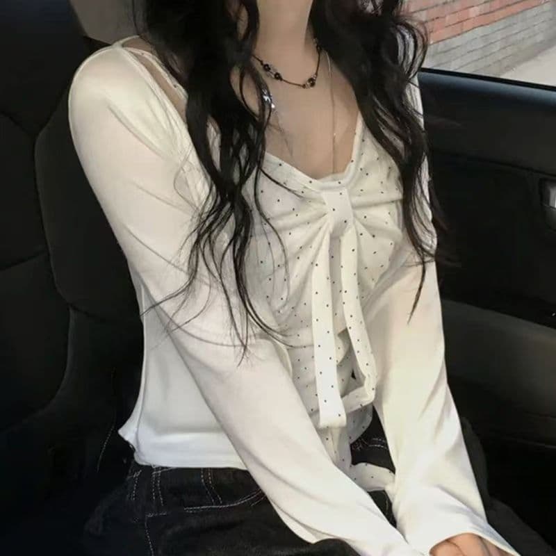 한국 스타일 화이트 긴팔 오픈 가디건 캐미솔 두 조각 여성 세트 여름 새로운 몸매 가꾸기 슬림해 보이는 맨위 세트 여성 이미지 2