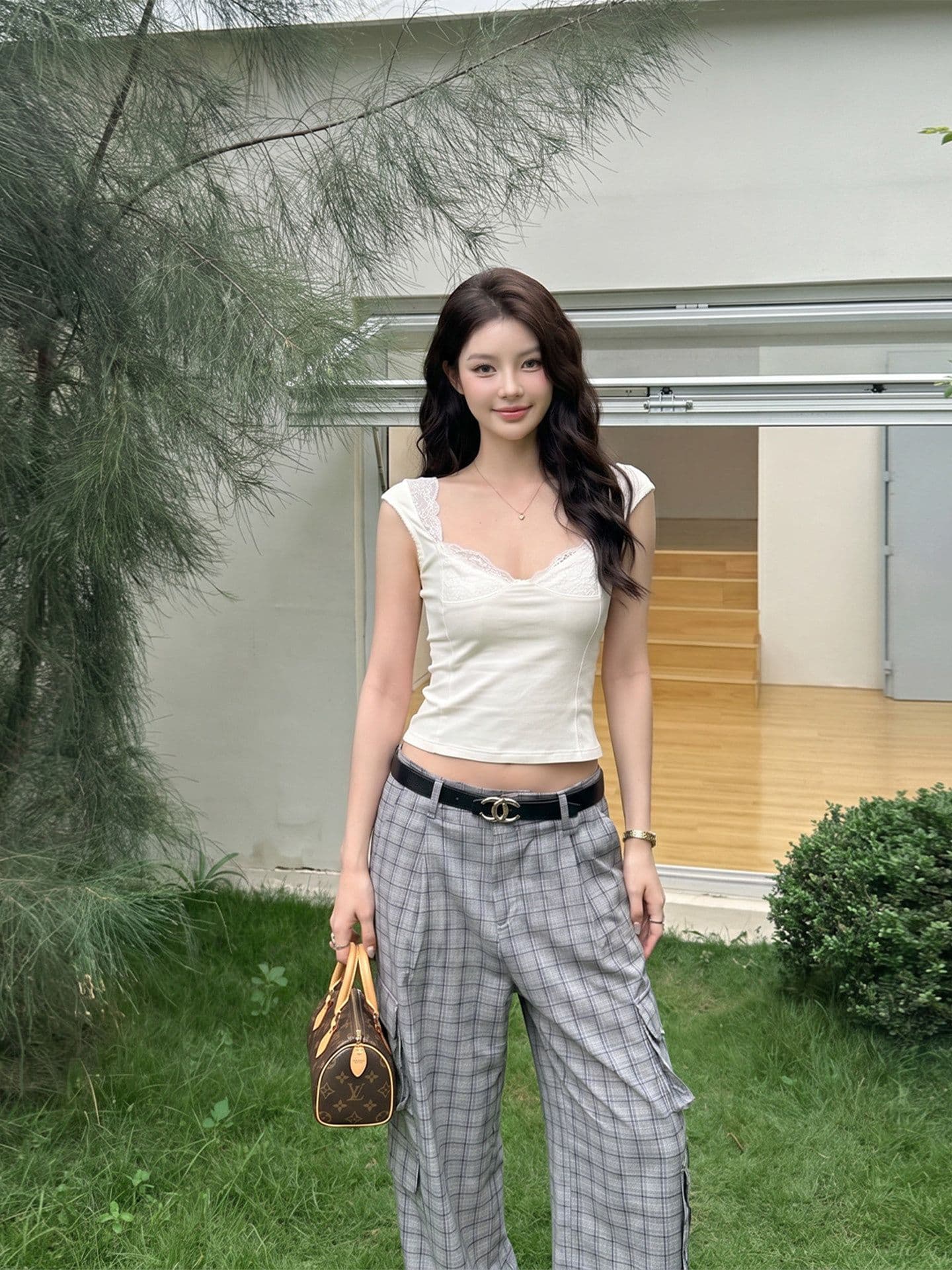 경관 그림 1 1 와 사고 방식 260 그램 달콤한 스타일 화이트 레이스 조각 여성 여름 몸매 가꾸기 슬림해 보이는 한 첨부 된 의류 상세 이미지 4