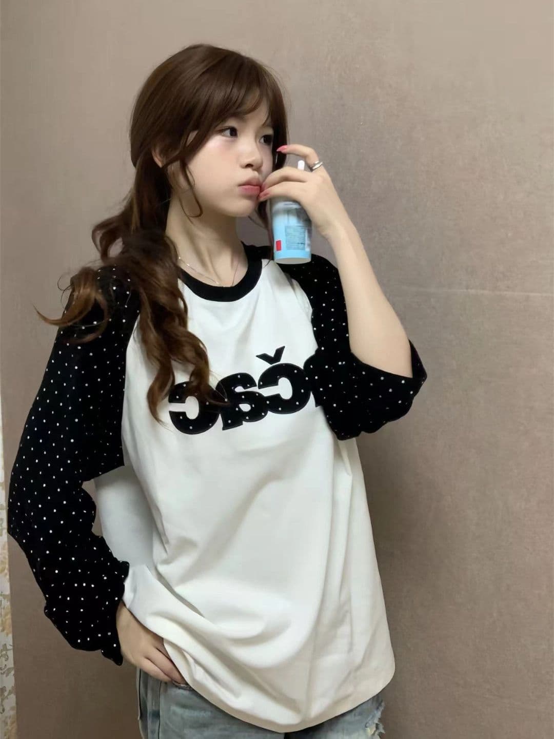 패치 자수 네리 가게 천 19 지점 220 그램 순면 긴팔 티셔츠 여성 이미지 3