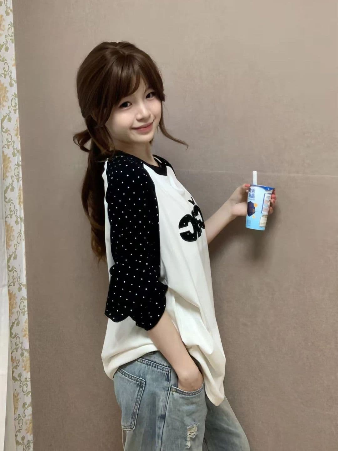 패치 자수 네리 가게 천 19 지점 220 그램 순면 긴팔 티셔츠 여성 상세 이미지 6