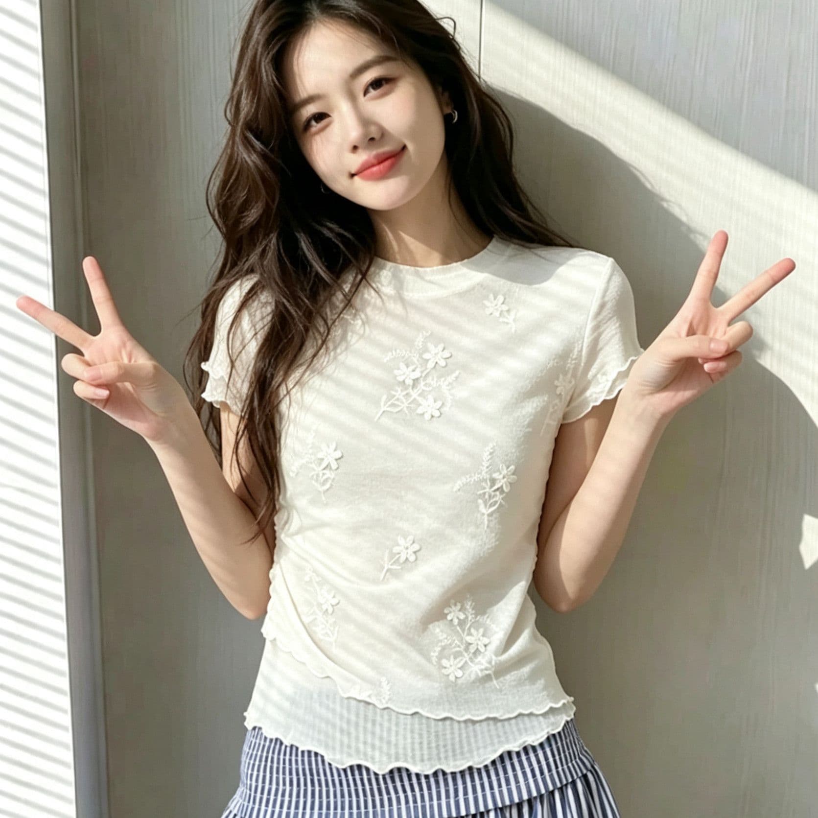 한 부서 부드러운 살구 색상 3 차원 꽃 긍정적 인 어깨 반팔 티셔츠 여성 Tulle 목이버섯 레이스 쇼트 스타일 맨위 이미지 5