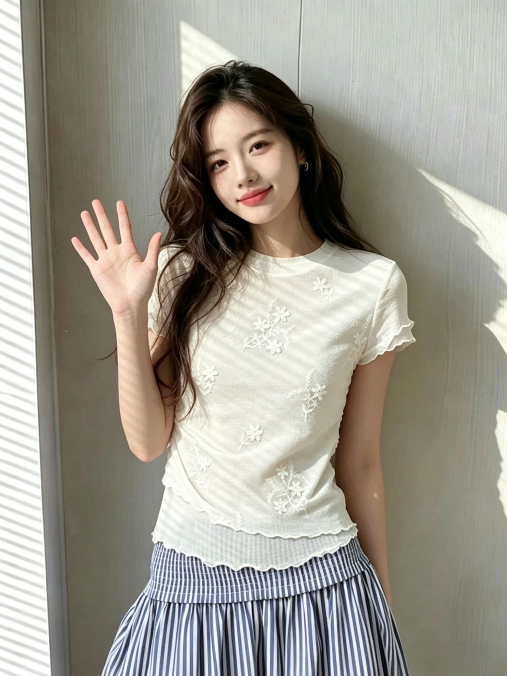 한 부서 부드러운 살구 색상 3 차원 꽃 긍정적 인 어깨 반팔 티셔츠 여성 Tulle 목이버섯 레이스 쇼트 스타일 맨위 상세 이미지 6