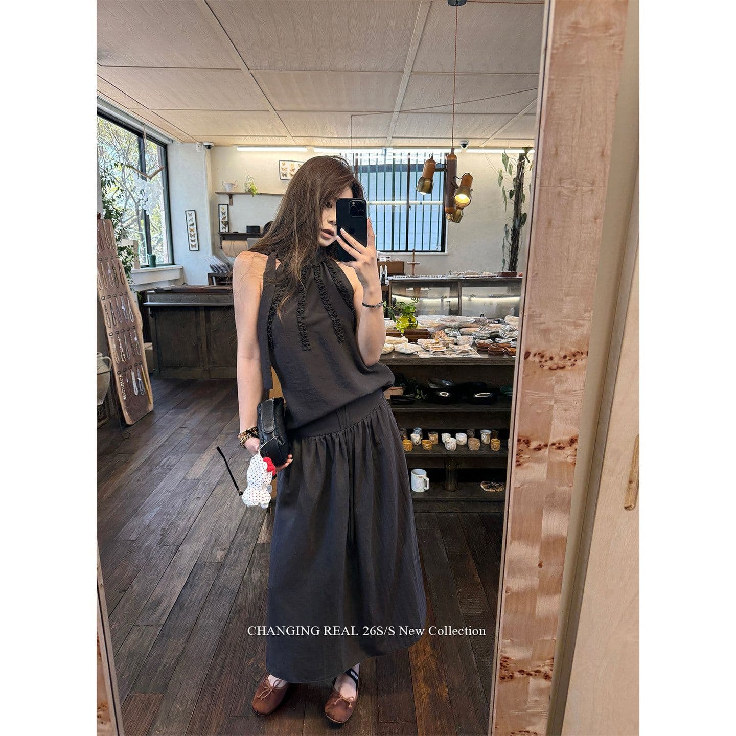 높은 품질 품질 세트 회색 품격 민소매 조끼 루즈핏 맨위 여성 여름 펌프 로프 한 마디 반신 스커트 투피스 세트 이미지 3