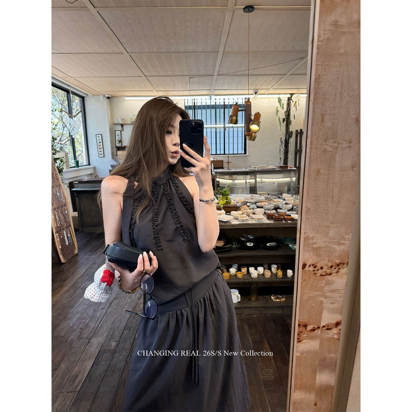 높은 품질 품질 세트 회색 품격 민소매 조끼 루즈핏 맨위 여성 여름 펌프 로프 한 마디 반신 스커트 투피스 세트
