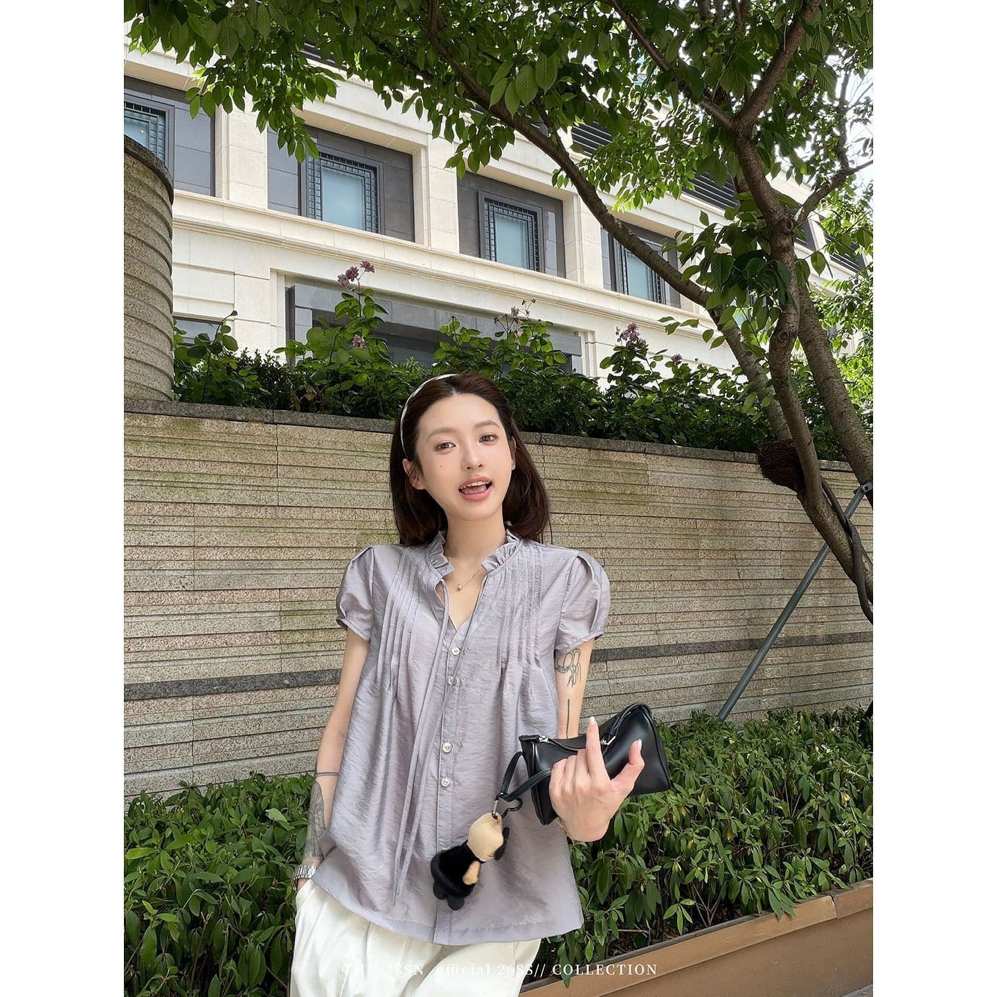 원본 원단 프릴 거품 소매 셔츠 여름 프랑스식 고급 센스 품격 루즈핏 슬림해 보이는 다용도 작은 셔츠