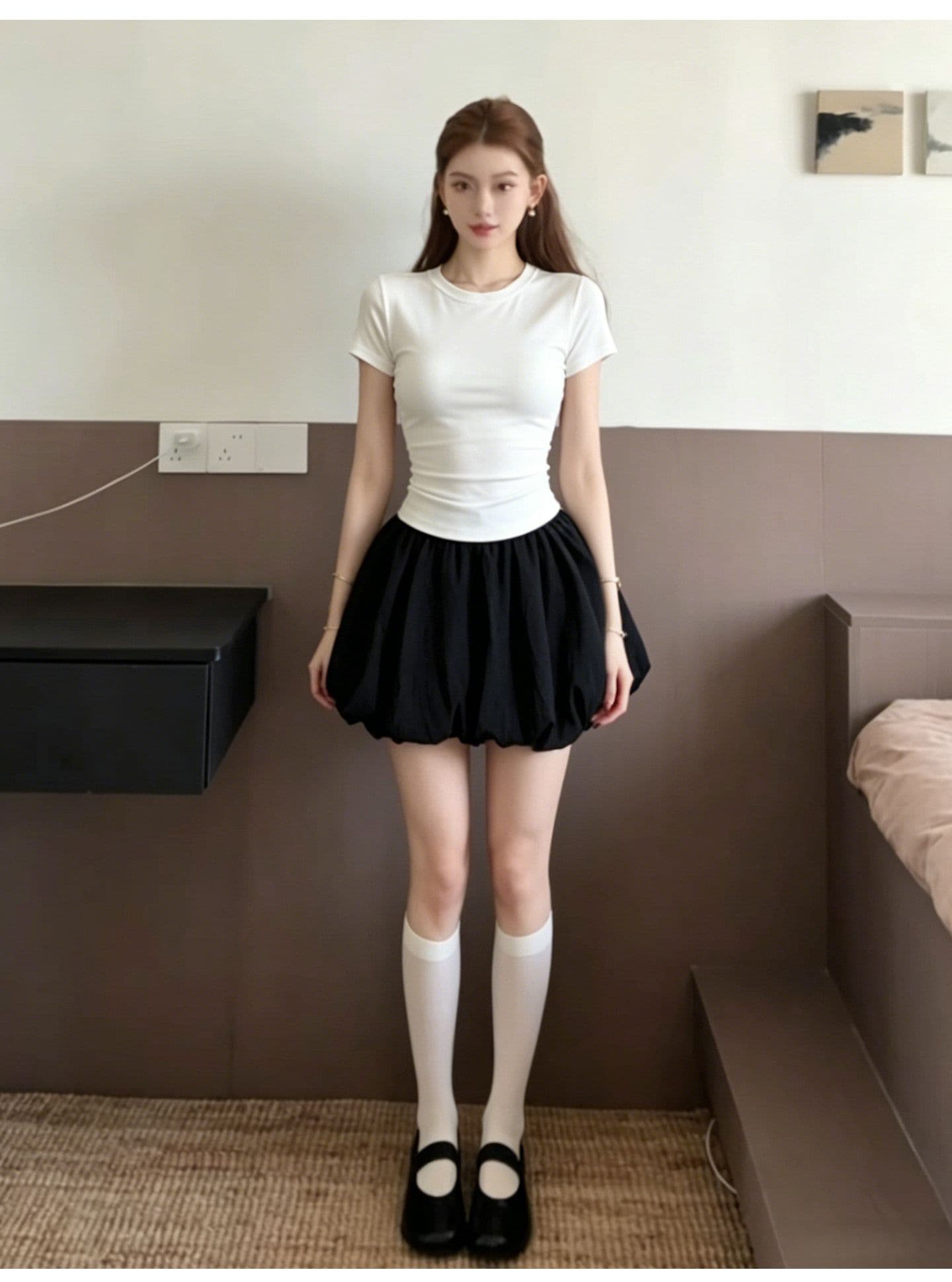 검정색 구름 꽃밭 치마 퍼프 스커트 여성 여름 아름다운 달콤함 작은 세트 아름다운 미니 스커트 miu 부서 착용 가져 가라. 상세 이미지 12