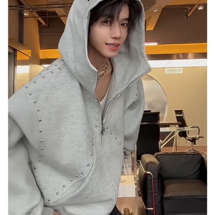 모방 후아 면 원단 후드 티 스웨터 여성 폭발 재킷 루즈핏 다용도 연령 감소 지퍼 트렌디 가을 캐주얼 이미지 3