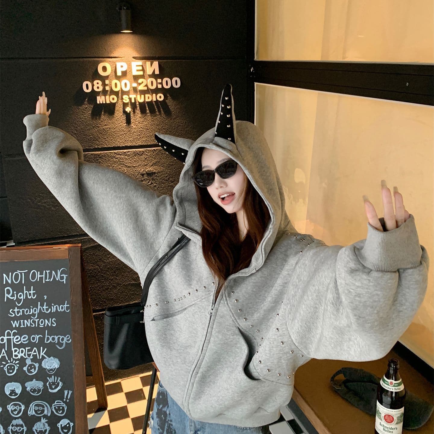 모방 후아 면 원단 후드 티 스웨터 여성 폭발 재킷 루즈핏 다용도 연령 감소 지퍼 트렌디 가을 캐주얼 상세 이미지 9