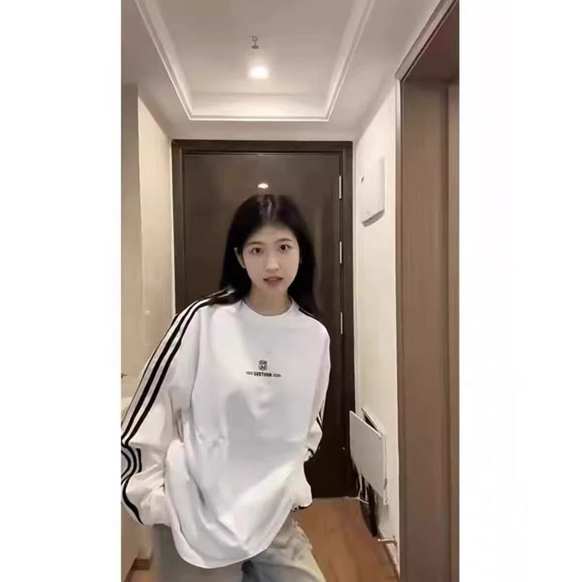 긴팔 맨위 3개 바 후드티 여성 봄 가을 oversize 작은 키 한 부서 루즈핏 느긋한 상세 이미지 8