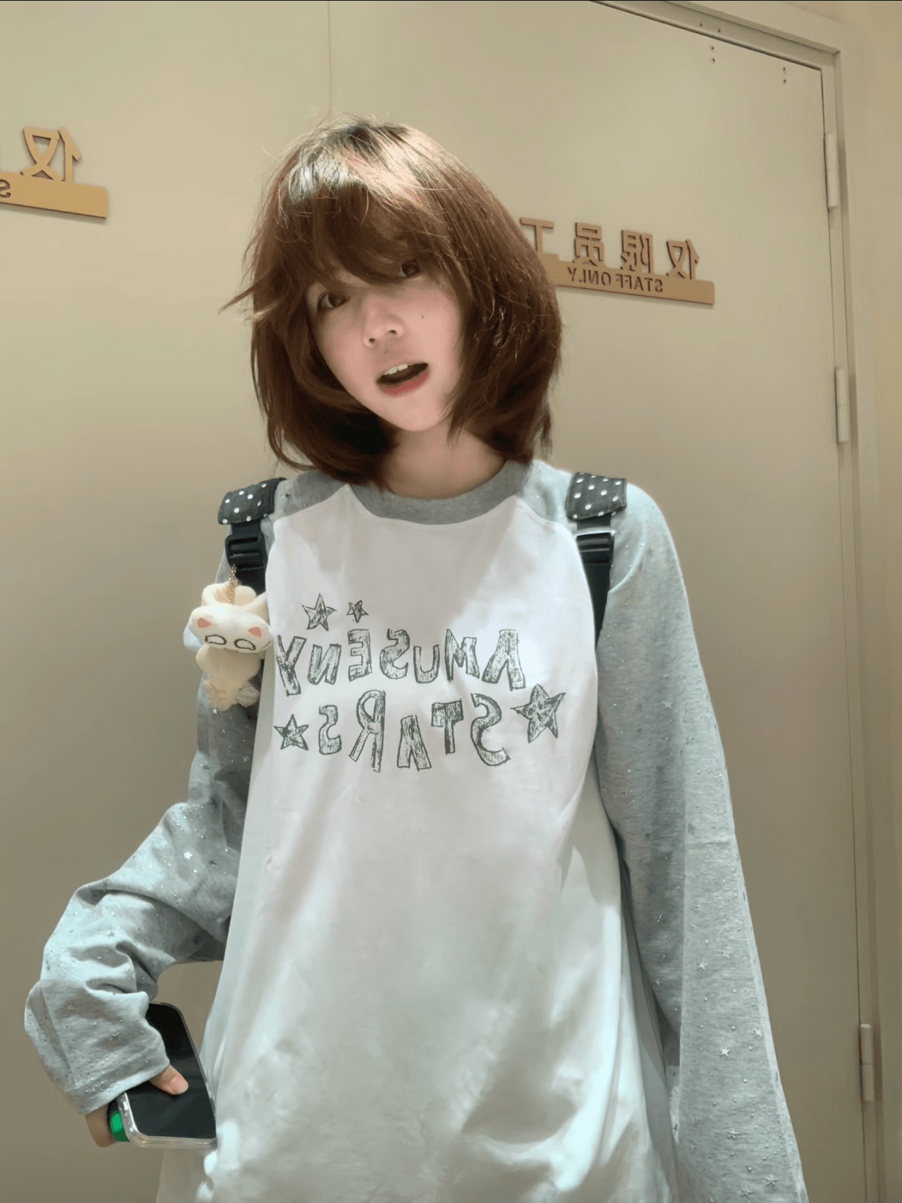 220 그램 순면 뜨거운 은 프린트 이후 패키지 칼라 전체 뜨거운 삽입 어깨 패치워크 긴팔 티셔츠 생방송 품질 이미지 4