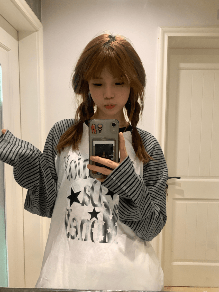 원본 눈꽃 면 컬러 짜임 스트라이프 패치워크 긴팔 티셔츠 생방송 품질 상세 이미지 2