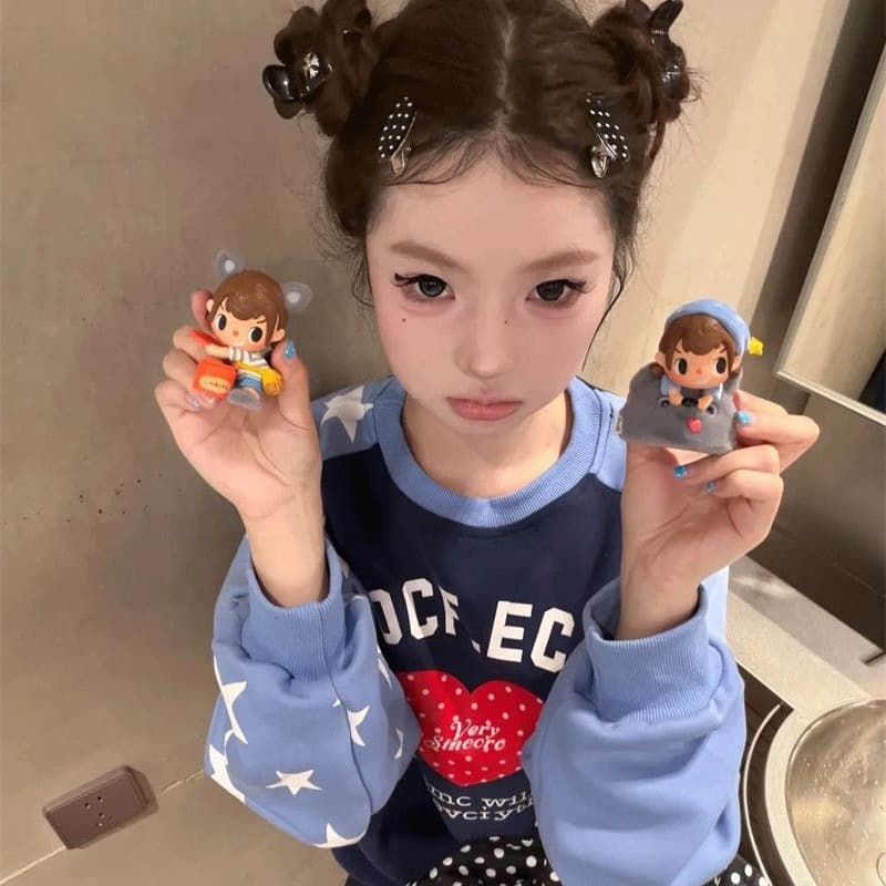 광저우 순수한 Mianhua 면 복합 얇은 스타일 한국 스타일 새로운 프린트 가을 의상 긴팔 티셔츠 여성 루즈핏 맨위 여성 이미지 5