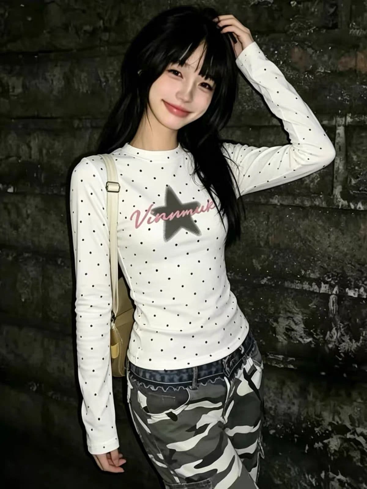 프린트 40 220 그램 92 면 8 암모니아 Lun 긴팔 티셔츠 여성 이미지 3
