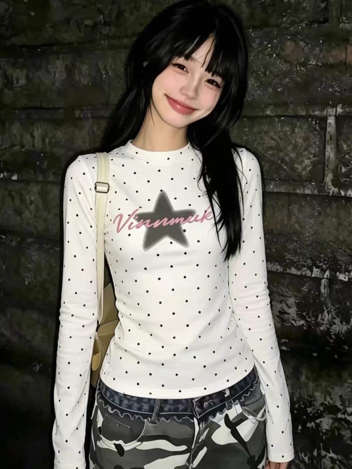 프린트 40 220 그램 92 면 8 암모니아 Lun 긴팔 티셔츠 여성 상세 이미지 3