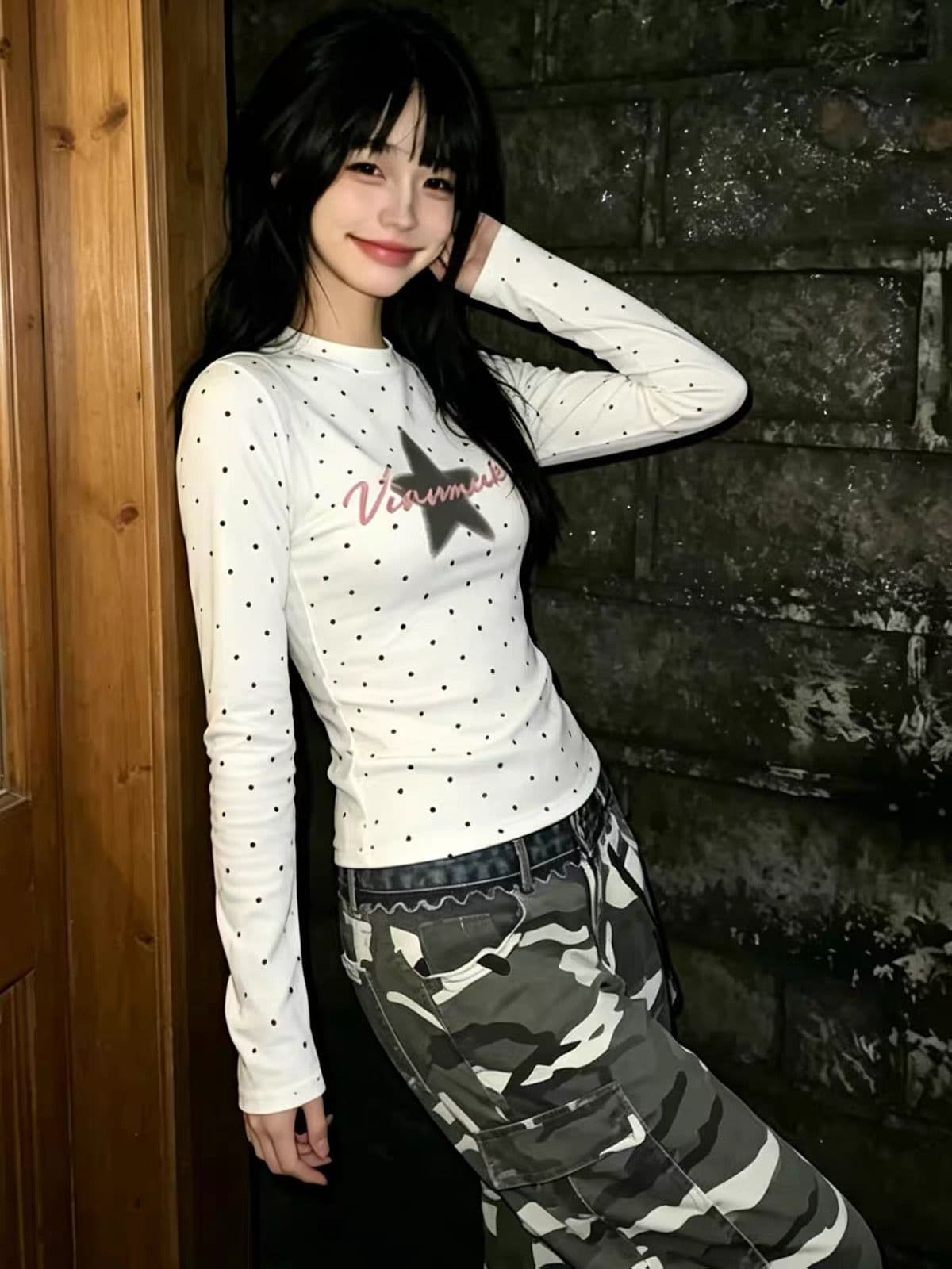 프린트 40 220 그램 92 면 8 암모니아 Lun 긴팔 티셔츠 여성 상세 이미지 5