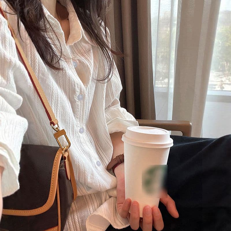 면 순면 세로 줄무늬 여성 셔츠 봄 여름 캐주얼 셔츠 긴팔 자외선 차단 맨위 재킷 이미지 2