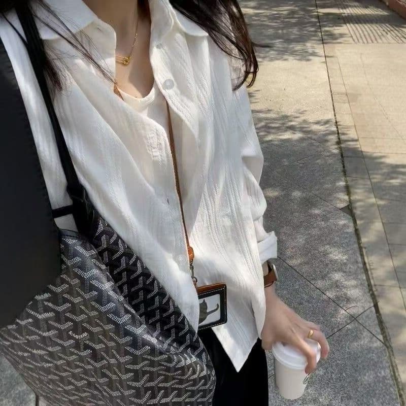 면 순면 세로 줄무늬 여성 셔츠 봄 여름 캐주얼 셔츠 긴팔 자외선 차단 맨위 재킷 이미지 3