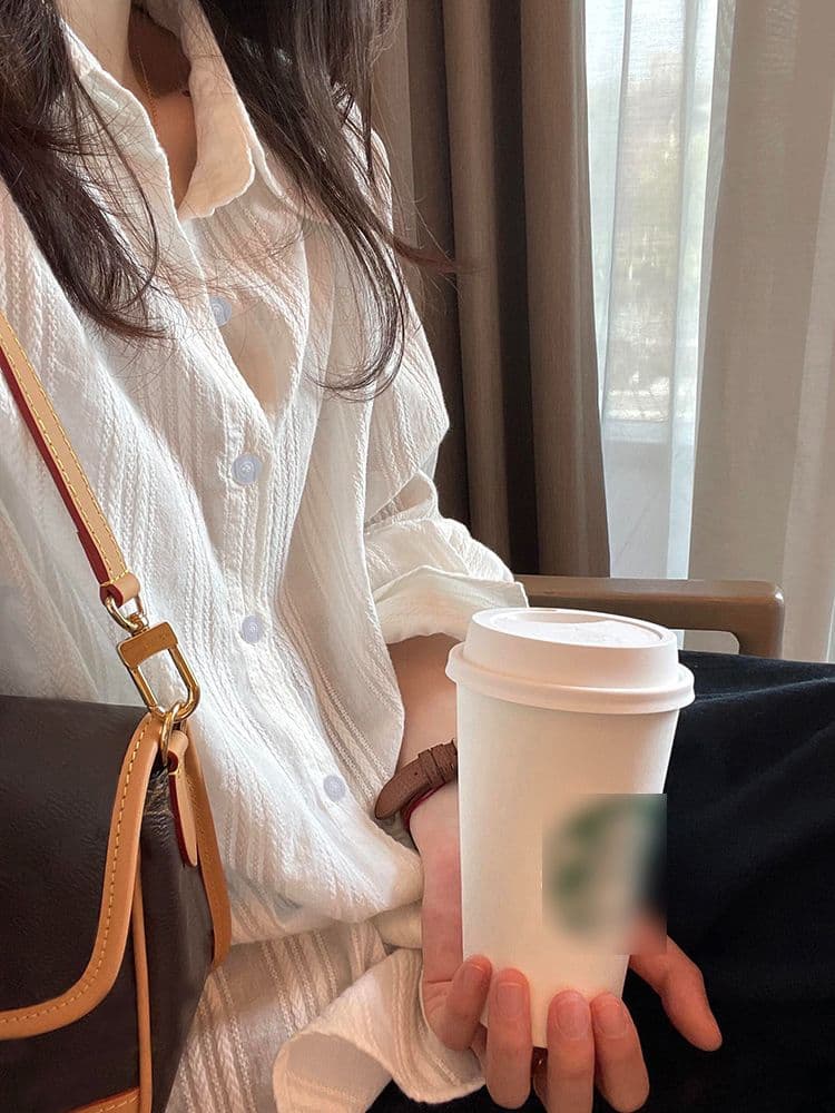 면 순면 세로 줄무늬 여성 셔츠 봄 여름 캐주얼 셔츠 긴팔 자외선 차단 맨위 재킷 상세 이미지 3