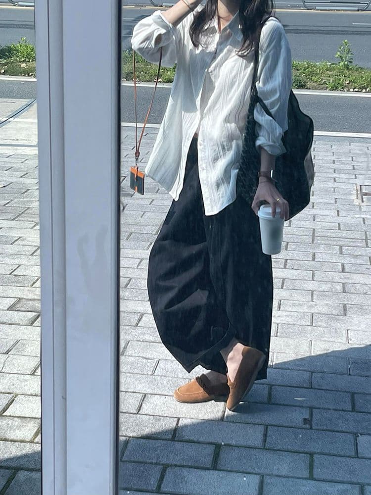 면 순면 세로 줄무늬 여성 셔츠 봄 여름 캐주얼 셔츠 긴팔 자외선 차단 맨위 재킷 상세 이미지 10
