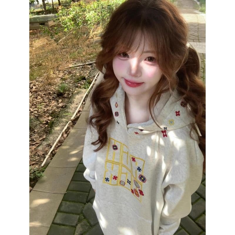 순수한 Mianhua 면 복합 얇은 스타일 털이 있는 자수 한국 스타일 새로운 긴팔 티셔츠 여성 루즈핏 맨위 여성 이미지 2