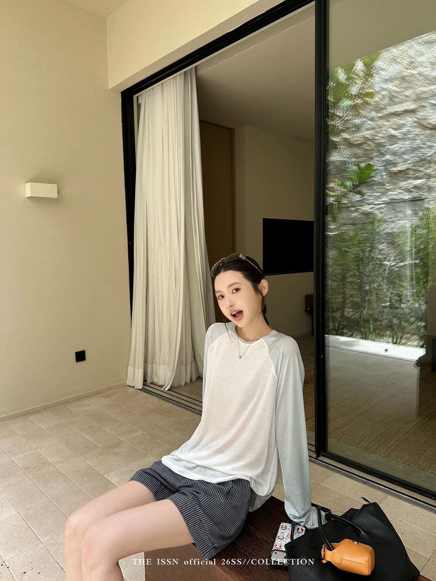 원본 원단 라이 경기 서울 주간 실크 배색 라운드 넥 긴팔 티셔츠 여성 한 부서 미니멀리즘 다용도 얇은 스타일 루즈핏 맨위 상세 이미지 12