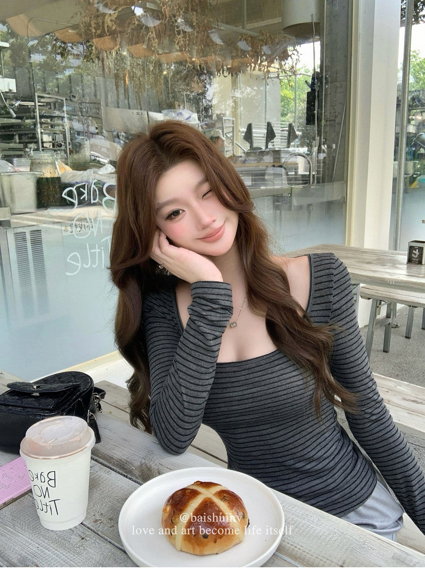 깊은 u 칼라 긴팔 티셔츠 여성 여름과 가을 얇은 스타일 한 부서 부드러운 허리 수축 핫걸 슬림해 보이는 다용도 작은 대중 스트라이프 맨위 상세 이미지 4