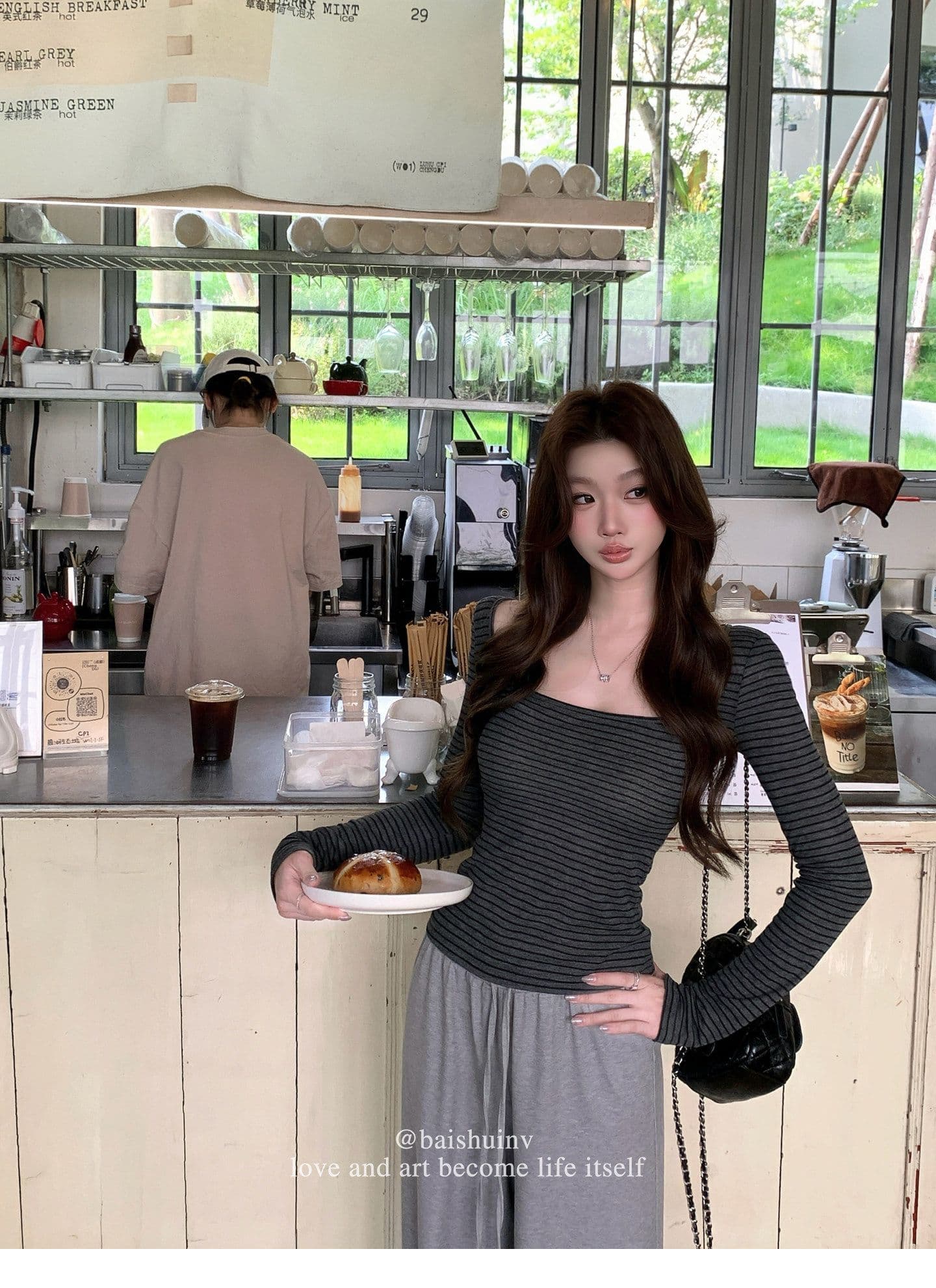 깊은 u 칼라 긴팔 티셔츠 여성 여름과 가을 얇은 스타일 한 부서 부드러운 허리 수축 핫걸 슬림해 보이는 다용도 작은 대중 스트라이프 맨위 상세 이미지 6