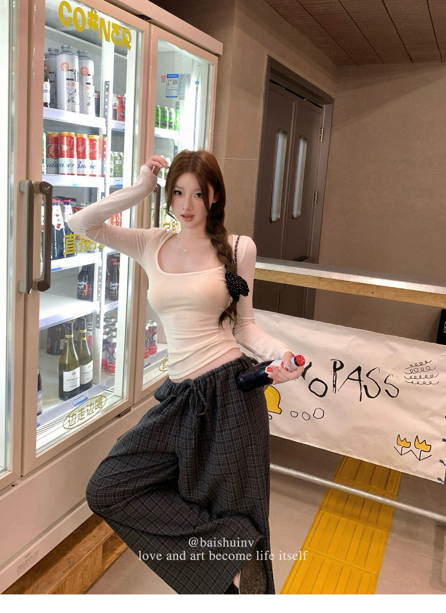 깊은 u 칼라 긴팔 티셔츠 여성 여름과 가을 얇은 스타일 한 부서 부드러운 허리 수축 핫걸 슬림해 보이는 다용도 작은 대중 스트라이프 맨위 상세 이미지 9