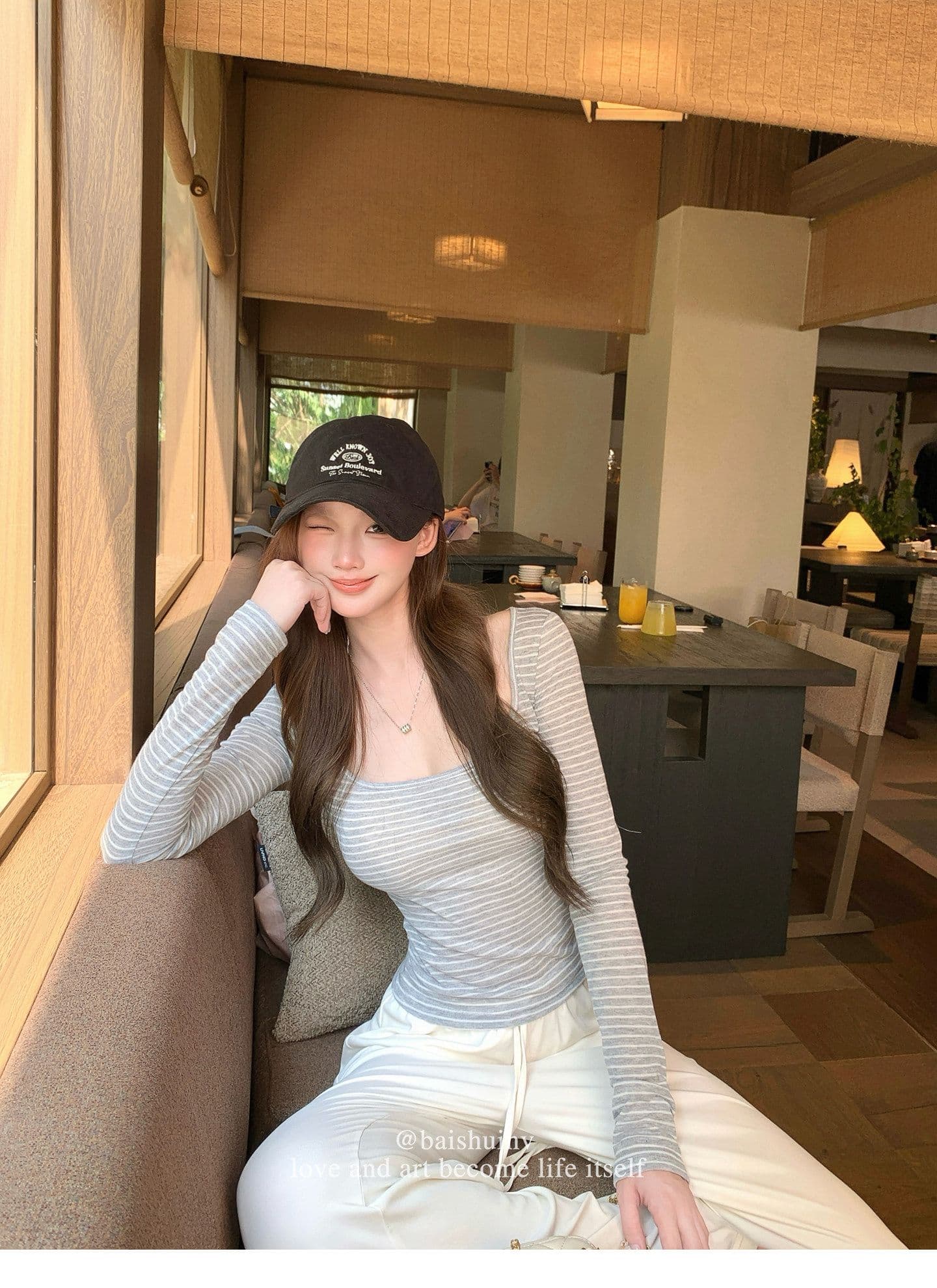 깊은 u 칼라 긴팔 티셔츠 여성 여름과 가을 얇은 스타일 한 부서 부드러운 허리 수축 핫걸 슬림해 보이는 다용도 작은 대중 스트라이프 맨위 상세 이미지 28
