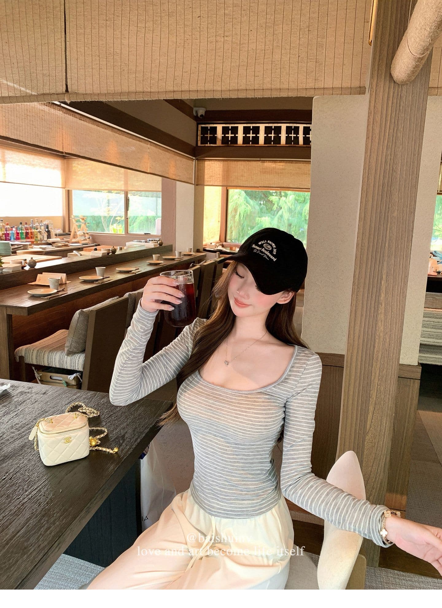 깊은 u 칼라 긴팔 티셔츠 여성 여름과 가을 얇은 스타일 한 부서 부드러운 허리 수축 핫걸 슬림해 보이는 다용도 작은 대중 스트라이프 맨위 상세 이미지 31