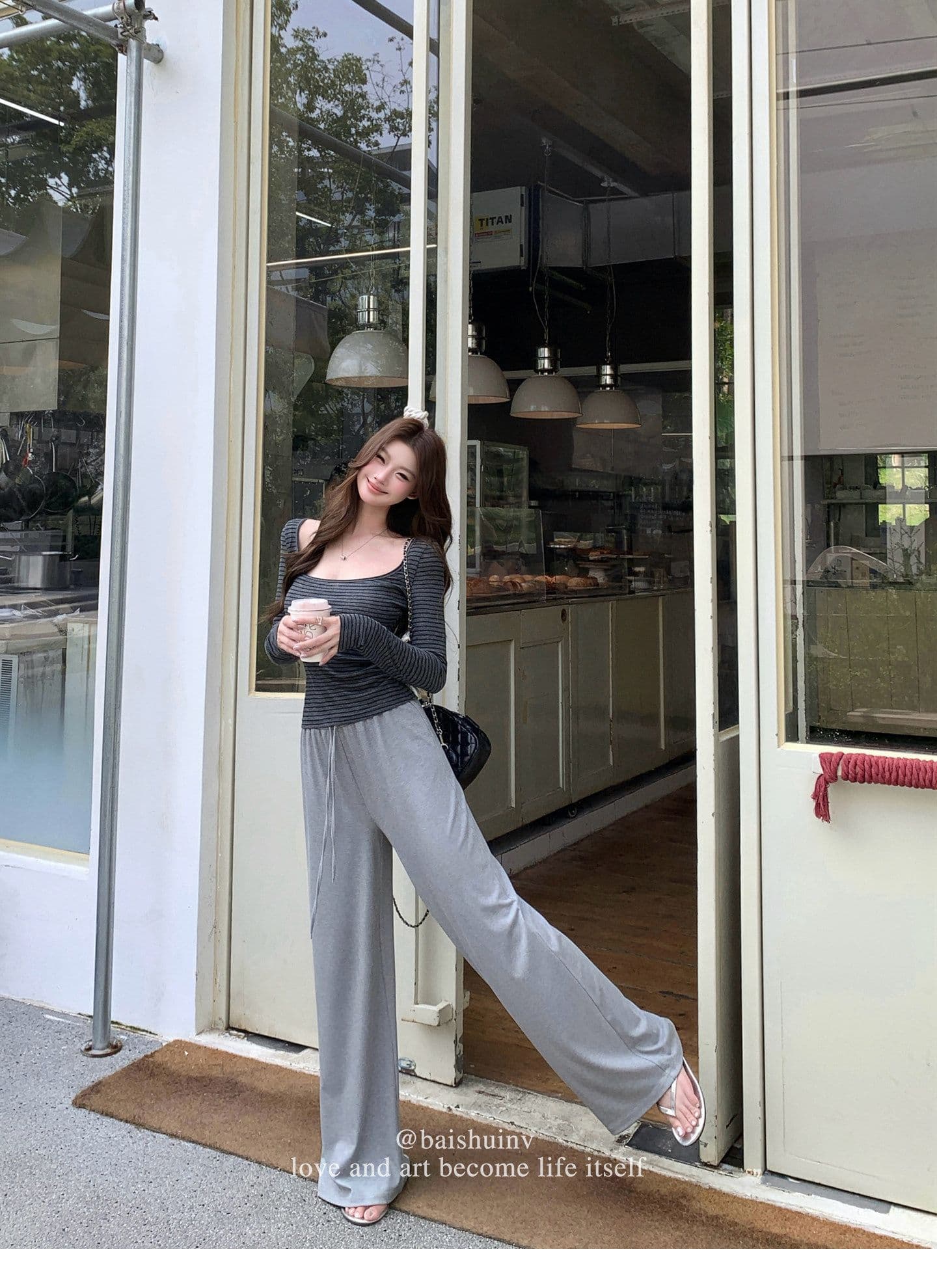깊은 u 칼라 긴팔 티셔츠 여성 여름과 가을 얇은 스타일 한 부서 부드러운 허리 수축 핫걸 슬림해 보이는 다용도 작은 대중 스트라이프 맨위 상세 이미지 33
