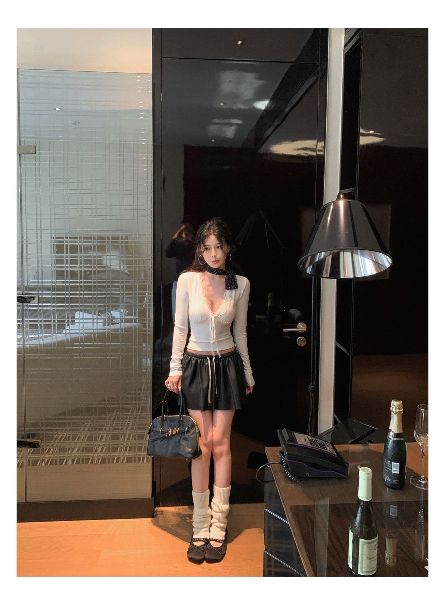 260 그램 사람들 면 고급 센스 레이스 조각 보라색 V넥 긴팔 티셔츠 가을 몸매 가꾸기 인사이드 가져 가라. 기본 셔츠 맨위 상세 이미지 6