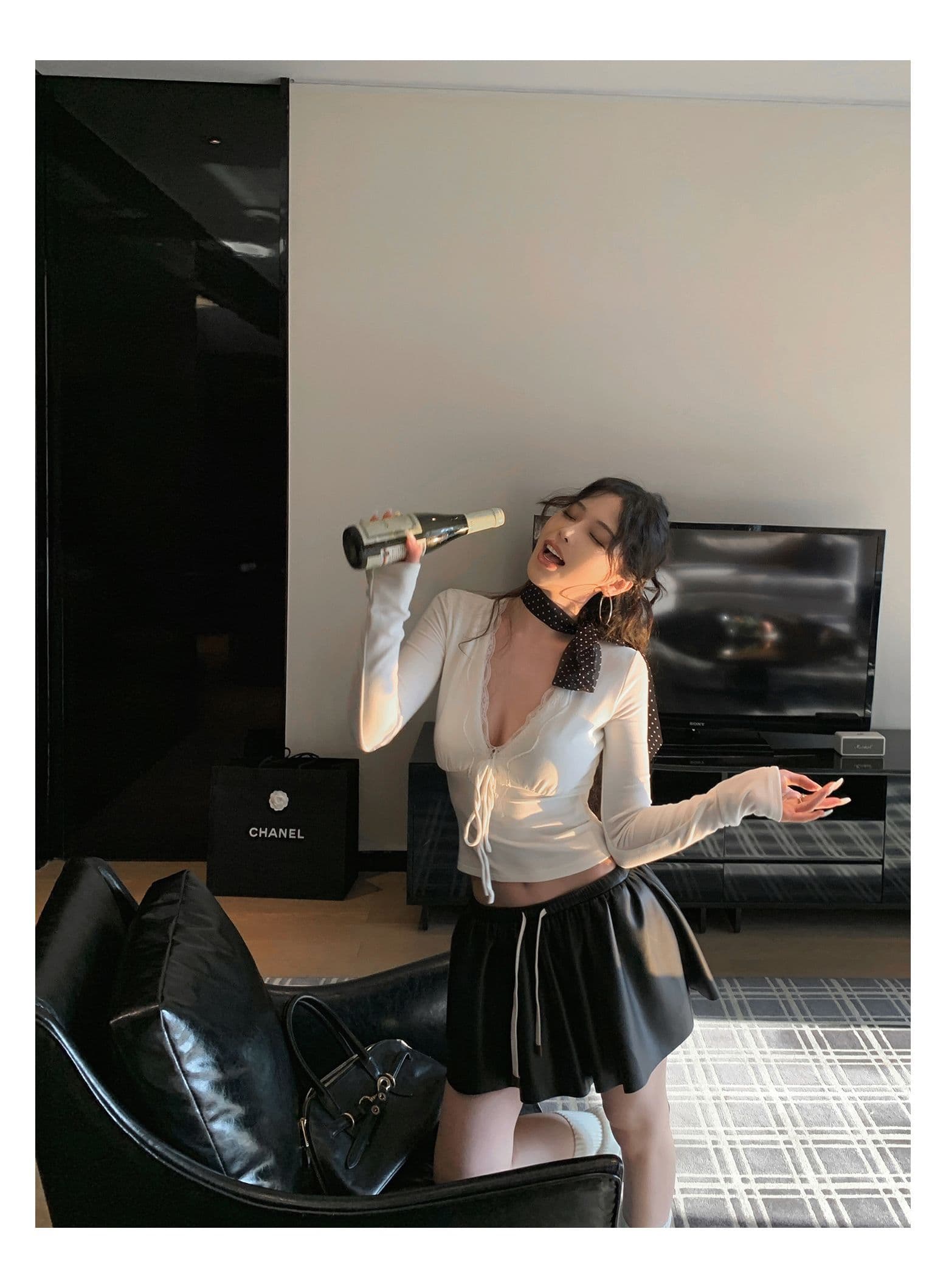 260 그램 사람들 면 고급 센스 레이스 조각 보라색 V넥 긴팔 티셔츠 가을 몸매 가꾸기 인사이드 가져 가라. 기본 셔츠 맨위 상세 이미지 10