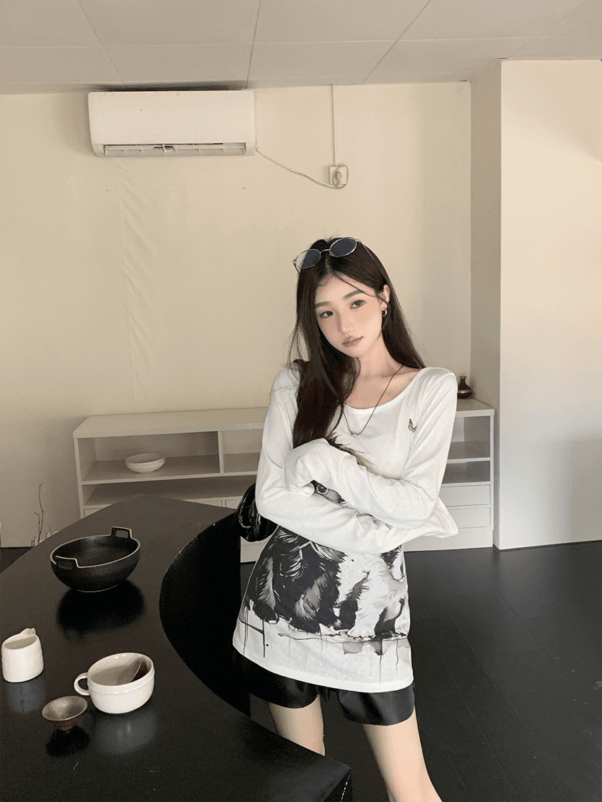 눈꽃 면 이른 가을 레트로 핫걸 마이크로 ~을 통해 섹시함 귀여운 강아지 오프숄더 긴팔 몸매 가꾸기 슬림해 보이는 오프숄더 맨위 상세 이미지 4
