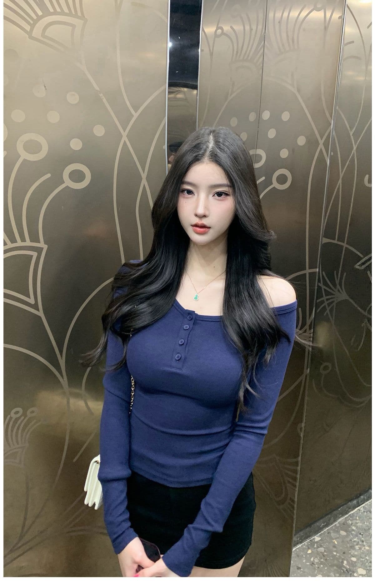 260 그램 사람들 면 디자인 센스 비스듬한 어깨 허리 수축 맨위 여성 여름 가을 품격 슬림해 보이는 기본 셔츠 핫걸 섹시함 티셔츠 상세 이미지 1