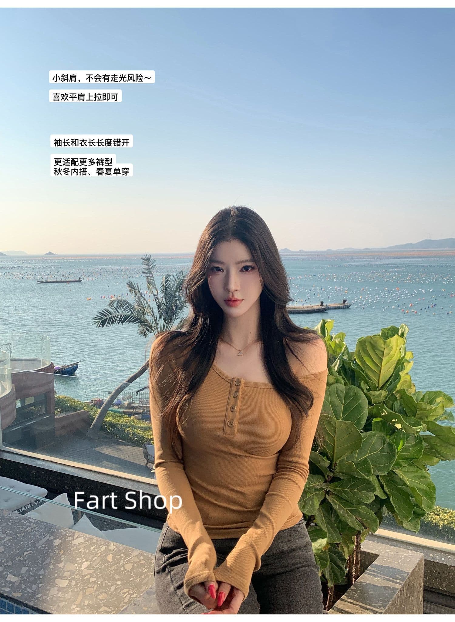 260 그램 사람들 면 디자인 센스 비스듬한 어깨 허리 수축 맨위 여성 여름 가을 품격 슬림해 보이는 기본 셔츠 핫걸 섹시함 티셔츠 상세 이미지 7