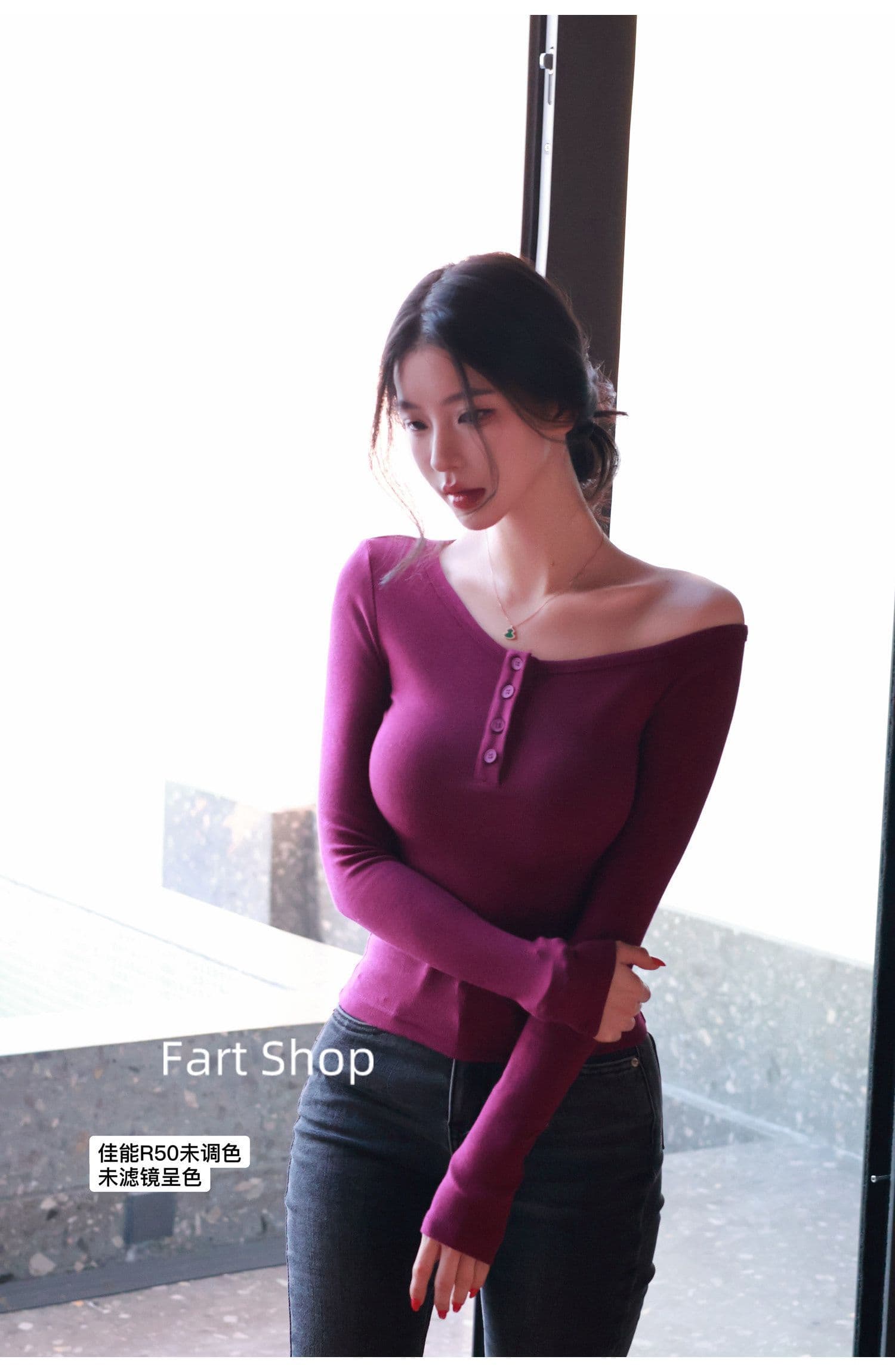 260 그램 사람들 면 디자인 센스 비스듬한 어깨 허리 수축 맨위 여성 여름 가을 품격 슬림해 보이는 기본 셔츠 핫걸 섹시함 티셔츠 상세 이미지 9