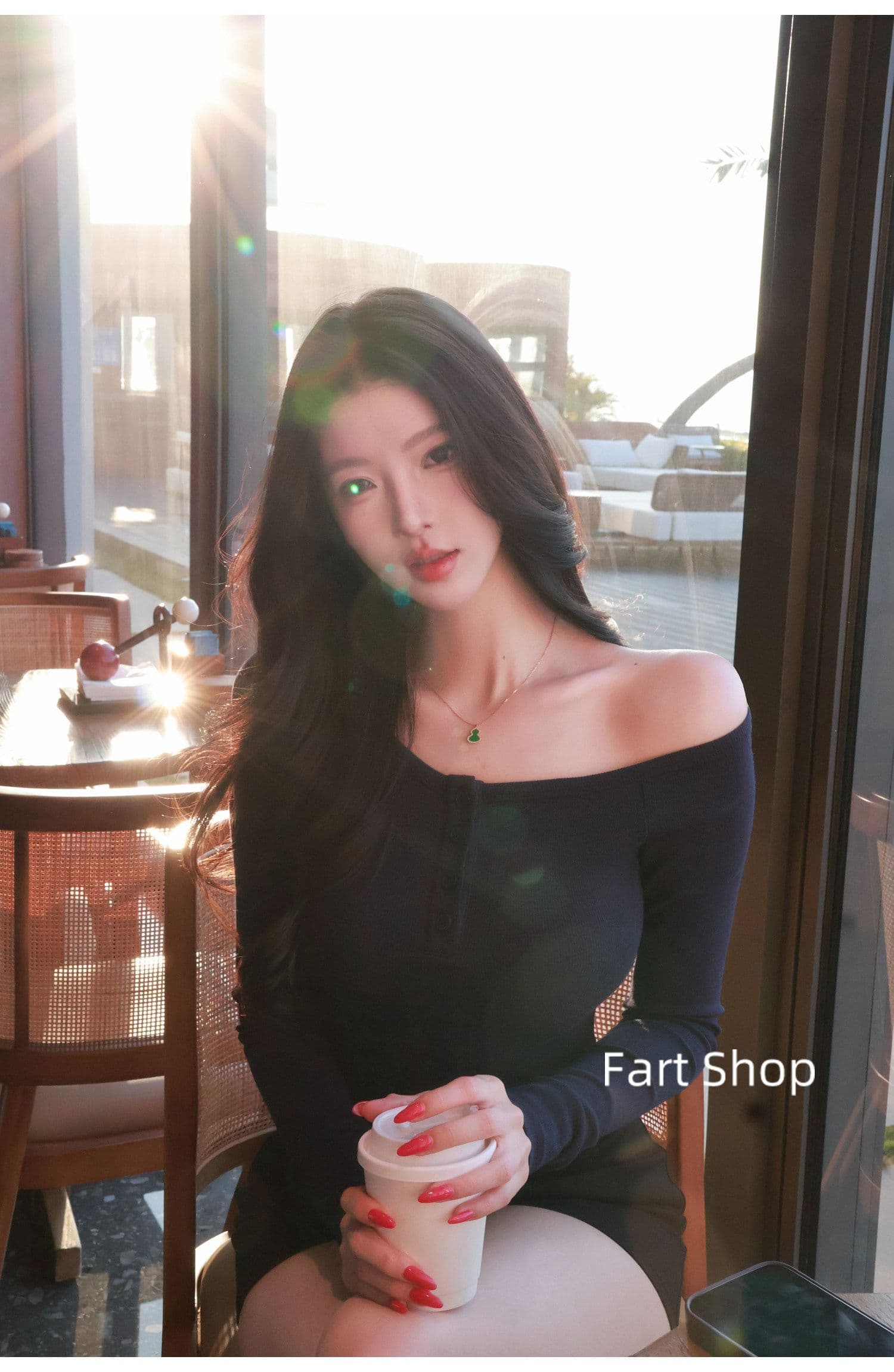 260 그램 사람들 면 디자인 센스 비스듬한 어깨 허리 수축 맨위 여성 여름 가을 품격 슬림해 보이는 기본 셔츠 핫걸 섹시함 티셔츠 상세 이미지 14