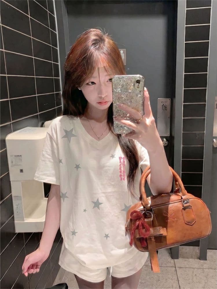 19 지점 순면 음식 털 이후 패키지 칼라 아메리칸 긍정적 인 어깨 화이트 칼라 반팔 셔츠 여성 여름 작은 대중 마이크로 루즈핏 슬림해 보이는 맨위 이미지 3