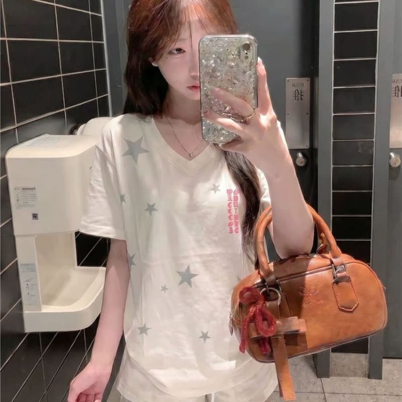19 지점 순면 음식 털 이후 패키지 칼라 아메리칸 긍정적 인 어깨 화이트 칼라 반팔 셔츠 여성 여름 작은 대중 마이크로 루즈핏 슬림해 보이는 맨위 이미지 5