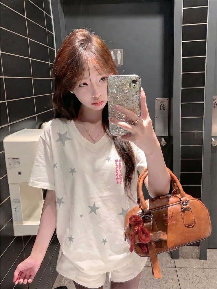 19 지점 순면 음식 털 이후 패키지 칼라 아메리칸 긍정적 인 어깨 화이트 칼라 반팔 셔츠 여성 여름 작은 대중 마이크로 루즈핏 슬림해 보이는 맨위 상세 이미지 2