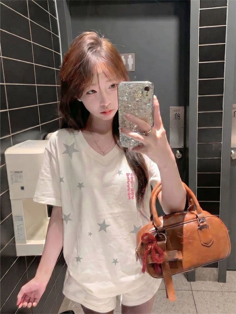 19 지점 순면 음식 털 이후 패키지 칼라 아메리칸 긍정적 인 어깨 화이트 칼라 반팔 셔츠 여성 여름 작은 대중 마이크로 루즈핏 슬림해 보이는 맨위 상세 이미지 3