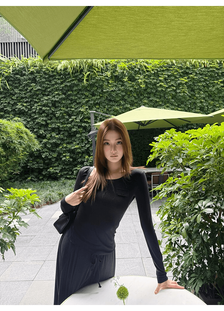 사람들 면 작은 예쁜 허리 주머니 tee 마이크로 볼륨 측면 u 칼라 몸매 가꾸기 라이 경기 서울 주간 실크 티셔츠 여성 가을 상세 이미지 17