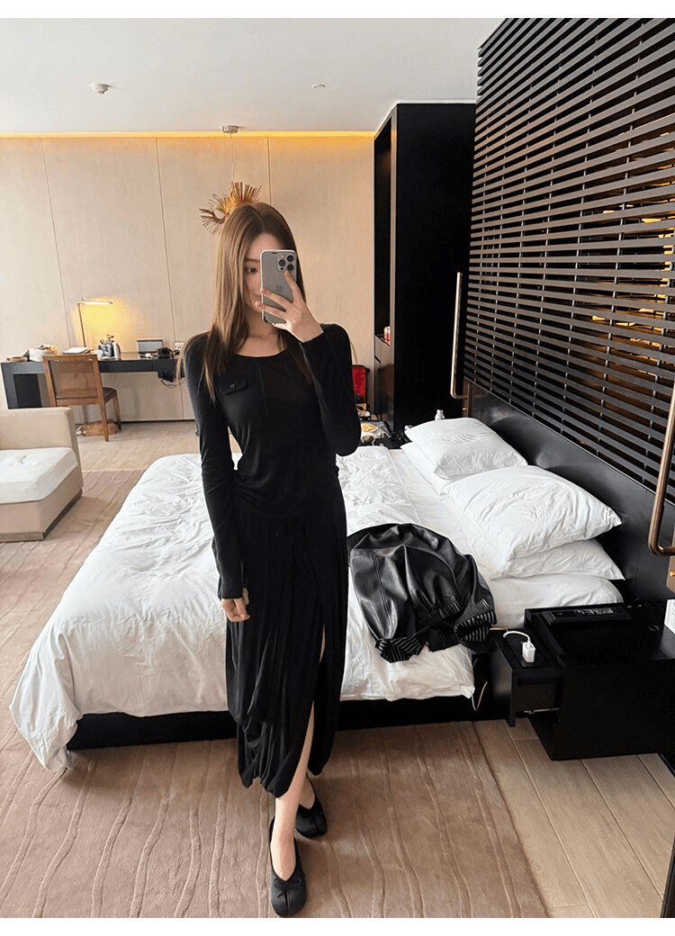 사람들 면 작은 예쁜 허리 주머니 tee 마이크로 볼륨 측면 u 칼라 몸매 가꾸기 라이 경기 서울 주간 실크 티셔츠 여성 가을 상세 이미지 20