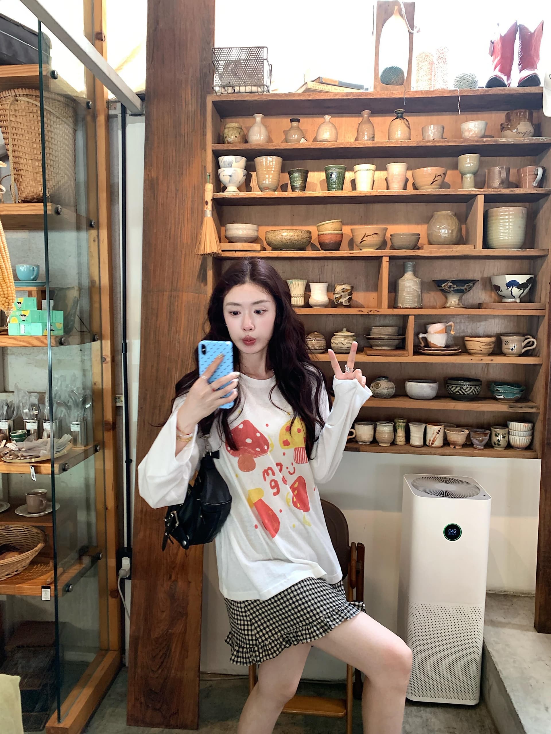 광저우 원단 라이 경기 서울 실크 미끄러짐 눈꽃 면 얇은 스타일 마이크로 ~을 통해 자외선 차단 블라우스 여성 긴 소매 루즈핏 라운드 넥 맨위 상세 이미지 6