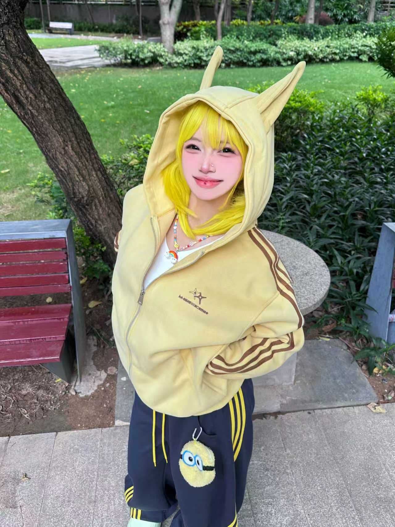 원본 압력 라인 백금 지퍼 연골 귀 순수한 Mianhua 면 복합 후드 티 스웨터 여성