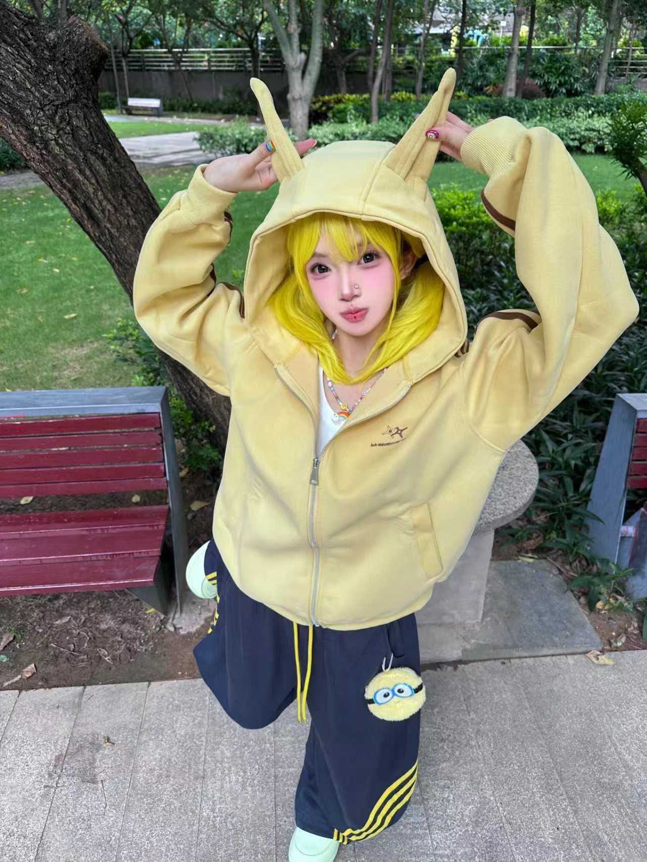 원본 압력 라인 백금 지퍼 연골 귀 순수한 Mianhua 면 복합 후드 티 스웨터 여성 이미지 2