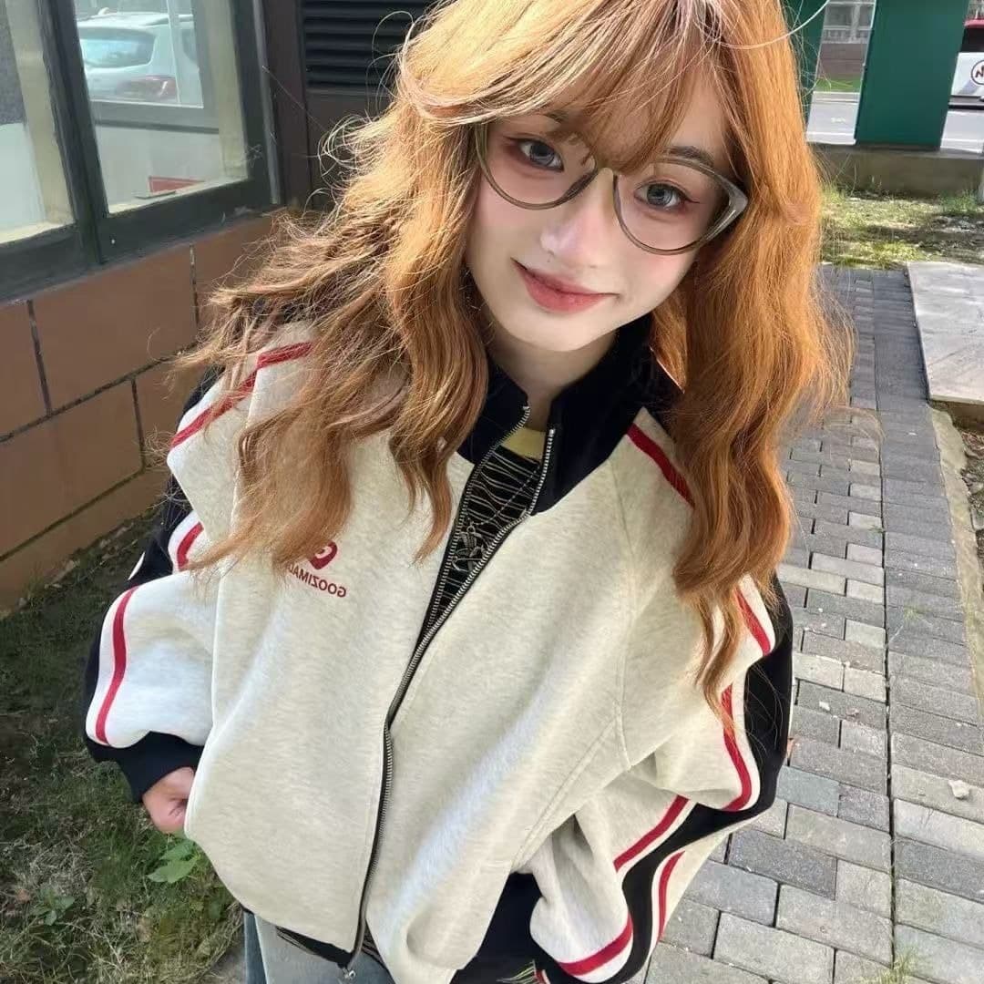 원본 압력 라인 백금 지퍼 프린트 순수한 Mianhua 면 복합 지퍼 재킷 후드티 남녀 이미지 5